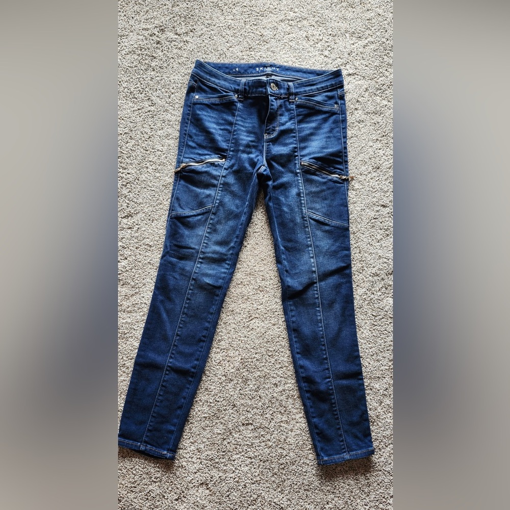 White House Black Market Jeans Womens 4 Ankle Skinny Cargo Zip Pockets Dark